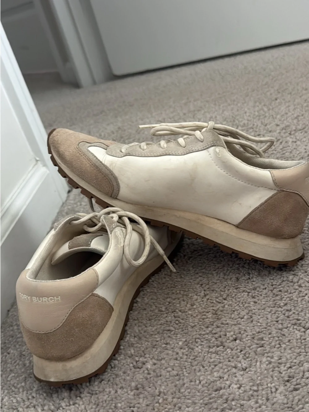 Tory Burch Neutral Suede Leather Sneakers Women’s Size 9